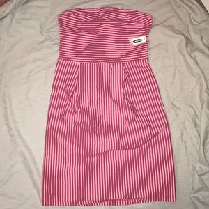Old Navy pink and white striped strapless dress